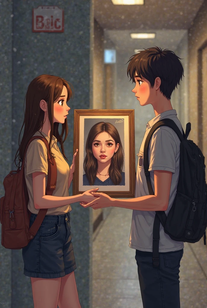 I need a book cover with a woman and a man admiring a work of art in a museum and on the cover it says The Silence of the Storm. I don't want something too realistic. I want brown, black, white, green, cool colors and the title in Portuguese. I want them more young adult, but I loved this one.