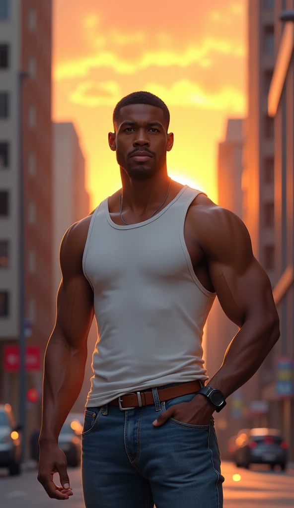A black man without underwear and a shirt