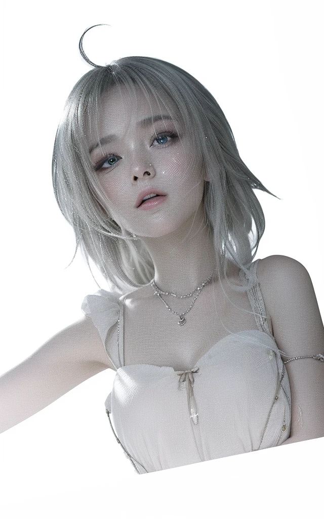 white hair、White lashes、light blue eyes、Nude girl with small breasts。pale pink nipples。