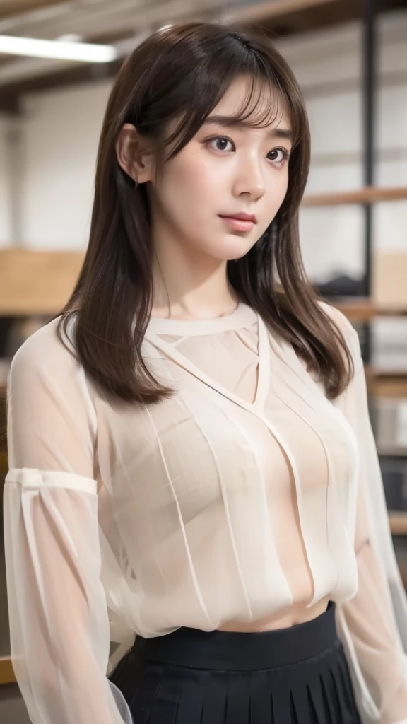 1 female, close up of face, Medium chest, light brown hair, dull bangs, hair behind the ear, shoulder hair, long hair, slender body shape, Extra-fine face, thin face, delicate lips, beautiful eyes, light blush, eyes are light brown, perfect shiny skin, perfect skin, Shining sweat,See here, ultra thin hands, super thin fingers, Optimal ratio of 4 fingers and 1 thumb, (realistic:1.3), Finger extension, see-through white blouse. coniferous forest, one person&#39;perspective, movie, f/1.2, 8K, table top, nffsw, Super detailed, high quality, 最high quality, High resolution,abs,6 pack,