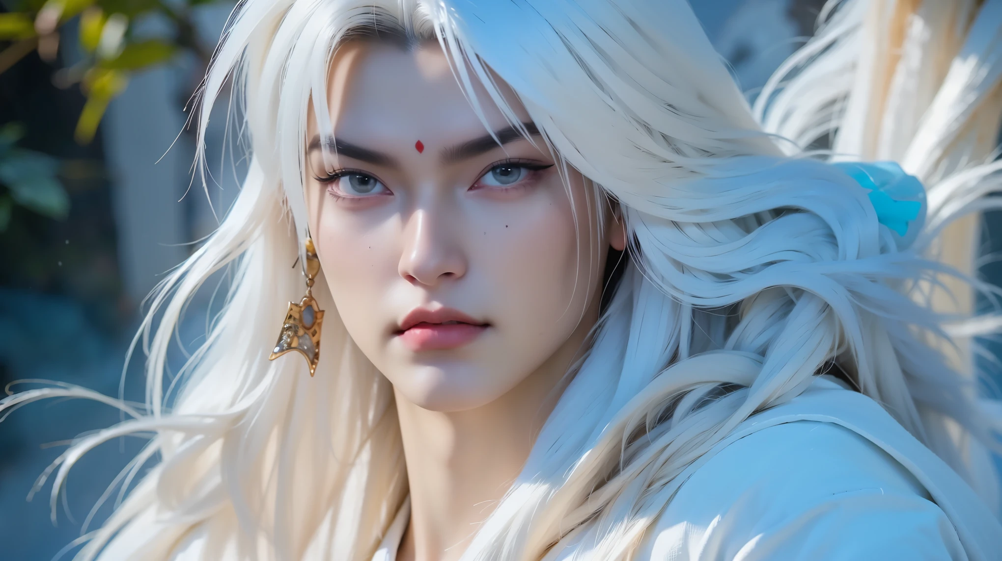Wang Lam in the picture have a cold demeanor, majestic but also a little lonely. The eyes that show the experience of, resilient and deep inner, that fits the image of a character whose life has undergone many upheavals