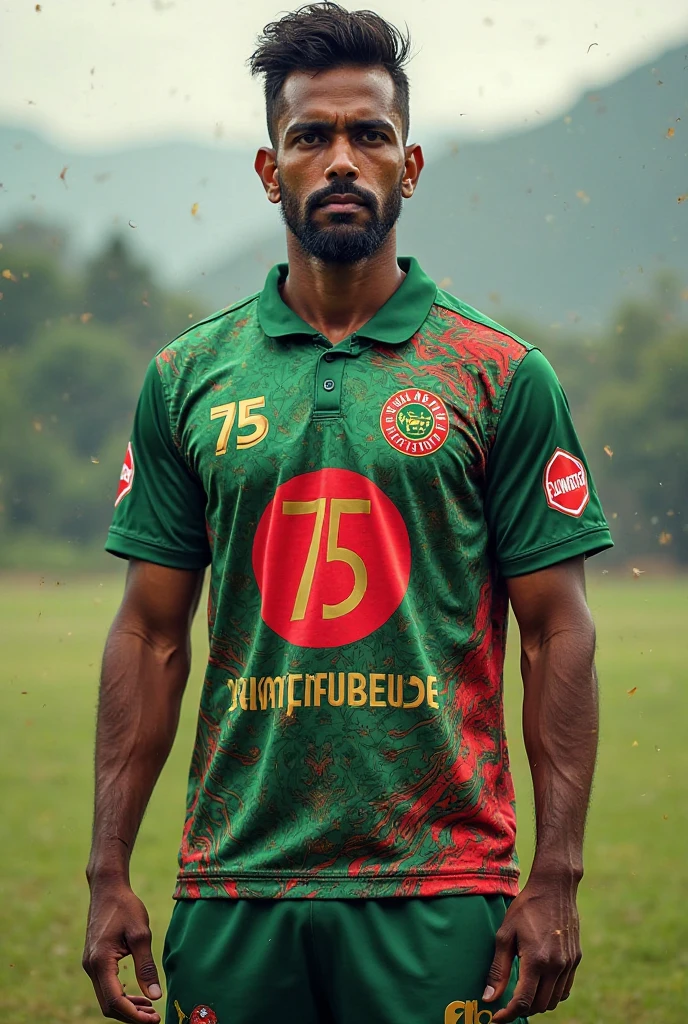 A Bangladeshi football fan wearing Bangladeshi football jercy