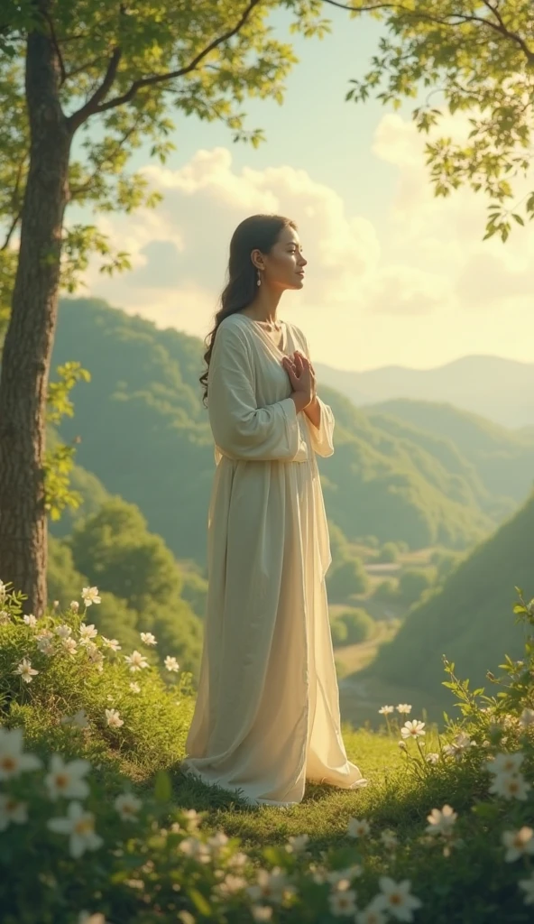 A captivating image in ultra-realistic 4K
Setting: A serene and welcoming environment, like a green hill at sunset, with an atmosphere of peace and tranquility.
Main elements:
Figure of Jesus: Jesus standing or sitting in the center of the image, with a kind and compassionate expression. He should be dressed in simple, light clothing, radiating a soft, welcoming light.
Anxious people: Various human figures of different ages, ethnicities and genders, approaching Jesus with expressions of concern and anxiety. Some people may be kneeling, others reaching out to Him, symbolizing the act of releasing their anxieties.
Act of throwing: Visual representations of anxieties being thrown at Jesus. This can be symbolized by small lights or glowing spheres coming out of people and heading towards Jesus, where they dissolve into light.
Additional Details:
Light: A soft, golden glow emanates from Jesus, gently illuminating the faces and hands of those around him. The light should convey a feeling of comfort and relief.
Nature: Leafy trees and colorful flowers all around, a golden sky with orange clouds from the sunset, and a peaceful river running in the background, symbolizing peace and renewal.
Atmosphere: The image should convey a sense of relief, peace and divine care, with a soft, warm color palette, suggesting that anxiety is being replaced by the care and love of Jesus, 3D rendering, photography, cinematic.