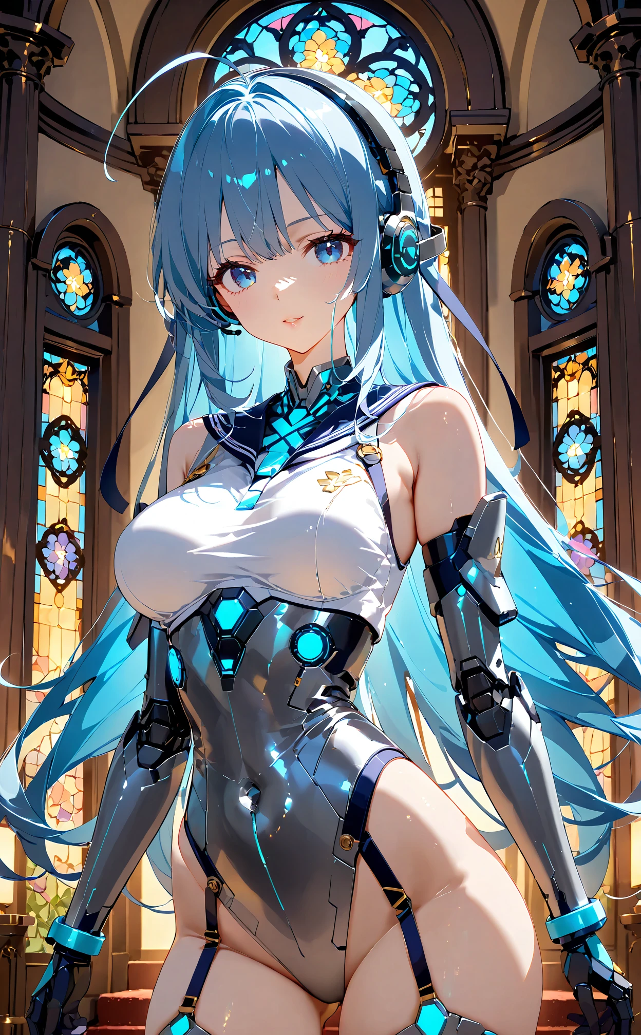 (quality)), ((masterpiece)), Recommended results、Puffy nipples、(see through:1.5)、straighten your back、abdominal muscles、huge bust、angle to floor:1.2、low camera angle、Hair loss on crotch,Hatsune Miku,super detailed)), (highly detailed CGillustration), ((extremely delicate and beautiful)),(1Mechanical Girl)),alone,White whole body,(Machine made joints:1.2),((white mechanical limbs)),(Rainbow blood vessel dots connected to tubes),(Rainbow mechanical vertebrae attached to back,With flowing rainbow dots.),((Flowing rainbow fixed around neck)),poker face,(Rainbow wires and cables attached to the neck:1.2),(Rainbow wires and cables on the head:1.2)(Character focus),,Very detailed,colorful,most detailed,white transparent wedding dress,huge ,floating in the air