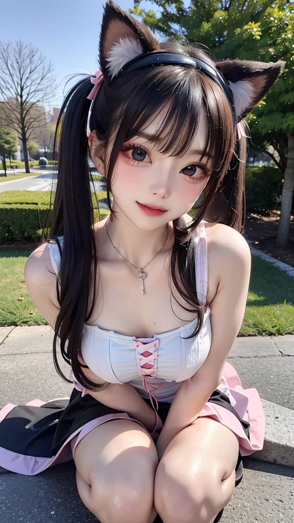sexy big breasts、13 year old beautiful girl sexy cute looks and cute, beautiful and sexy face、The strong wind blows the hair in front of my face、Beautiful metallic pink twintail straight hair with beautiful cute and sexy eyes hidden in her bangs