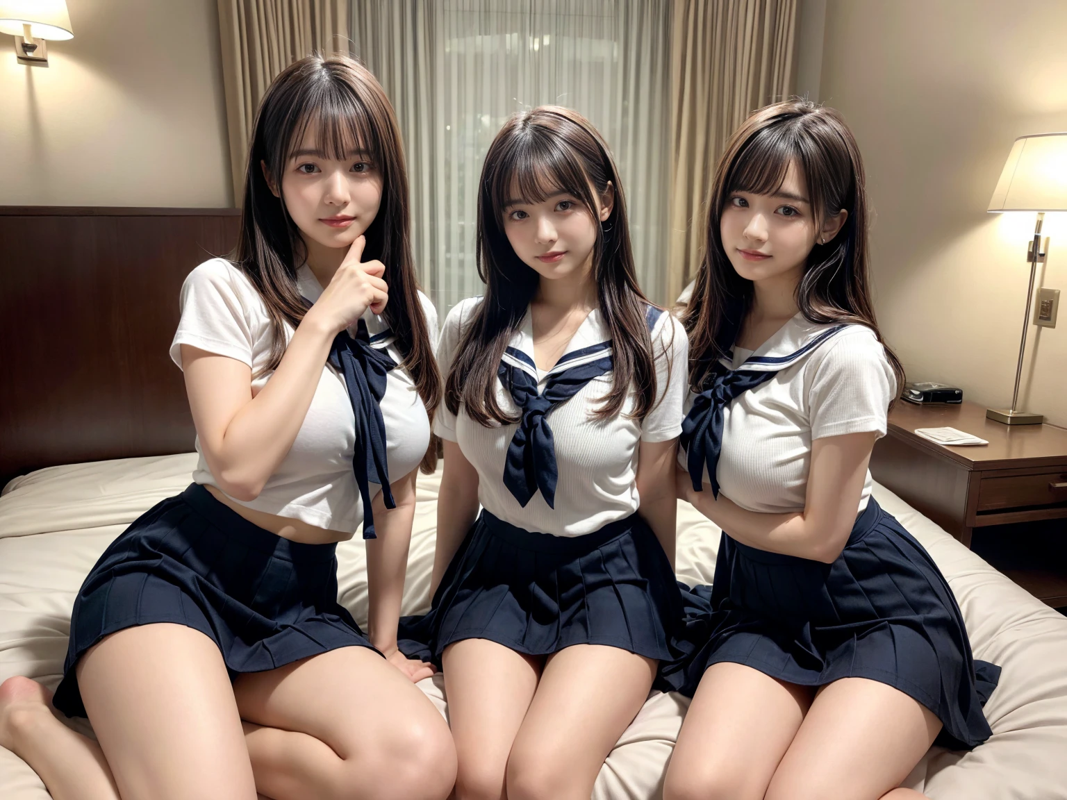 (3 girls、everyone is shirtless:1.5), Happy smile, masutepiece, Best Quality, Detailed, Lori, 
a junior high school student, Sailor School Uniform, Lori, tits out,  (slender:1),
japanse, small brest,  The wind is blowing, ((Very beautiful 14 year old girl)), Ubu no Girl、(((Perfect limbs、perfect anatomia、White beautiful skin)))、Shiny hair and moist eyebrows、Colors and landscapes of youth、Premonition of love、(((Happy smile、high-school uniform、hair revealing、Navy Check Skirt、Naked upper body、Breast exposed、being thin、Small beautiful breasts、nipples exposed、NSFW、‎Classroom)))