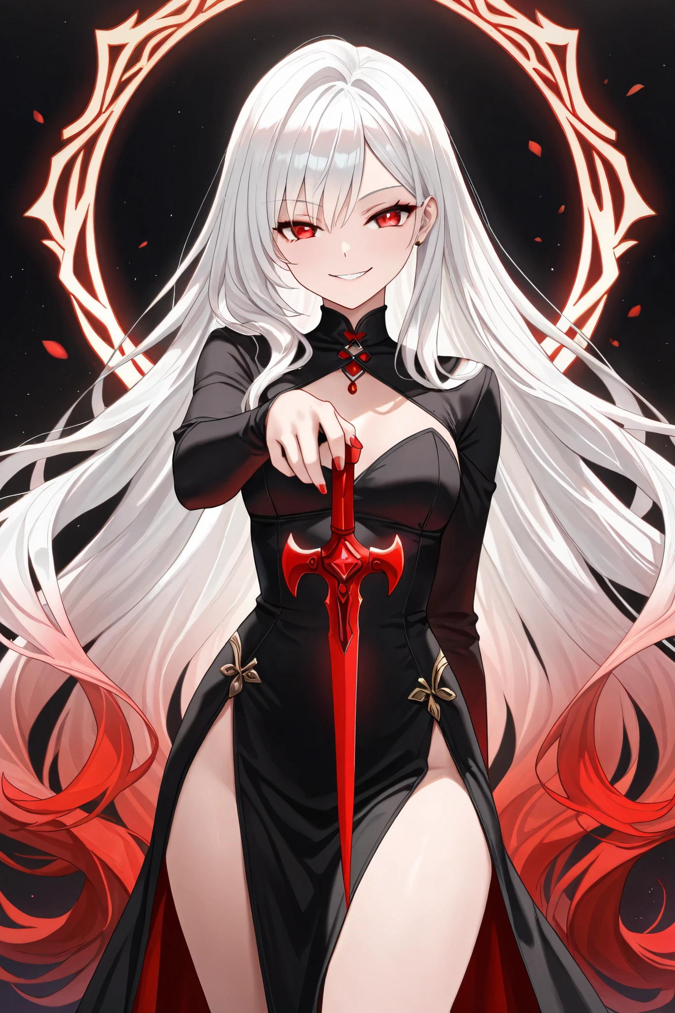 (Ashenhardt style:1.4), Masterpiece, Best quality, High quality,(Red eyes with dark red glow), (in profile), Abstraction, Deep Sea, Award-winning photography, Depth of field, HDR, Very detailed, Trending in art station, Trending in CGsociety, Complex, High detail,(Masterpiece: 1.2, highest quality), (Best lighting, very delicate and beautiful), (Best lighting, Very delicate and beautiful), (beautiful detailed face), (detailed eyes and detailed face:1.2), dark fantasy, (young girl, 1girl, solo, crazy smile, pale skin,G cup,cleavage,19 piercings,((tattoo all over body,tribal tattoo all over foot)) gray hair, red glowing eyes, dynamic angle, vampire), ((back art paint on the ground, pointy_ears, fangs, blood on face, blood rain, blood mist, (depth of field),high contrast,(blood splash:1.4),cowboy shot,full body, colorful poses,((Uniform,Blazer,Ruffled miniskirt,Light colored panties:1)),Cowboy shot,Denim jacket,