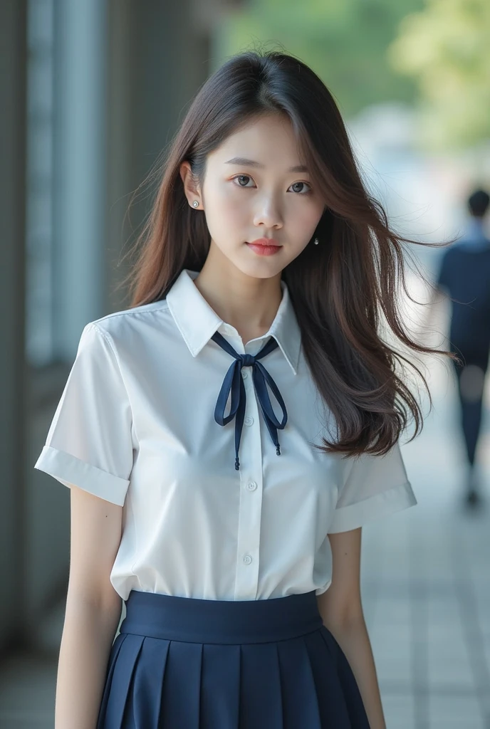 Raw photo, highest quality, masterpiece:1.2), highest quality, figure, Very detailed, Fine details, High resolution, wallpaper, Perfect dynamic composition, (Detailed high quality, Realistic depiction of eyes:1.3)、A woman who has been  and has her hands tied、Arms wrapped around his back, hands tie behind bacｋ, Put duct tape over your mouth、Inside a beautiful hotel room at night、Sitting in a chair、Outside the window is a night view、 With legs wide open、(Her white panties are visible between her knees)、Blue Short Sleeve Blouse、(Tartan plaid pleated skirt)、whole body、The whole thing faces forward、２１Talented talent、Beauty、Well-formed face、Make your eyes even、Beautiful black hair、Has bangedium build、Well-balanced proportions、Beautiful legs、Fresh face、Beautiful scenery、, Surrealism, cinematic lighting, first-person view, f/1.2, Nikon, cowboy shot, 8k, masterpiece, 8k, UHD, award winning, best quality, highres