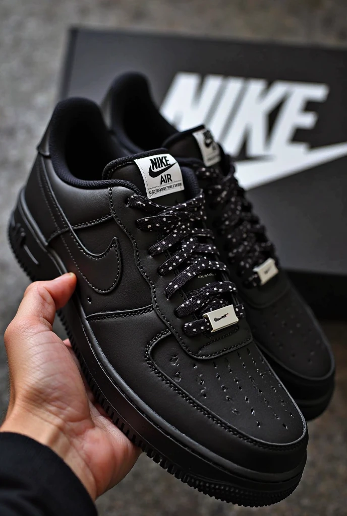 A person holding a Nike sneaker model air max 90 black black color