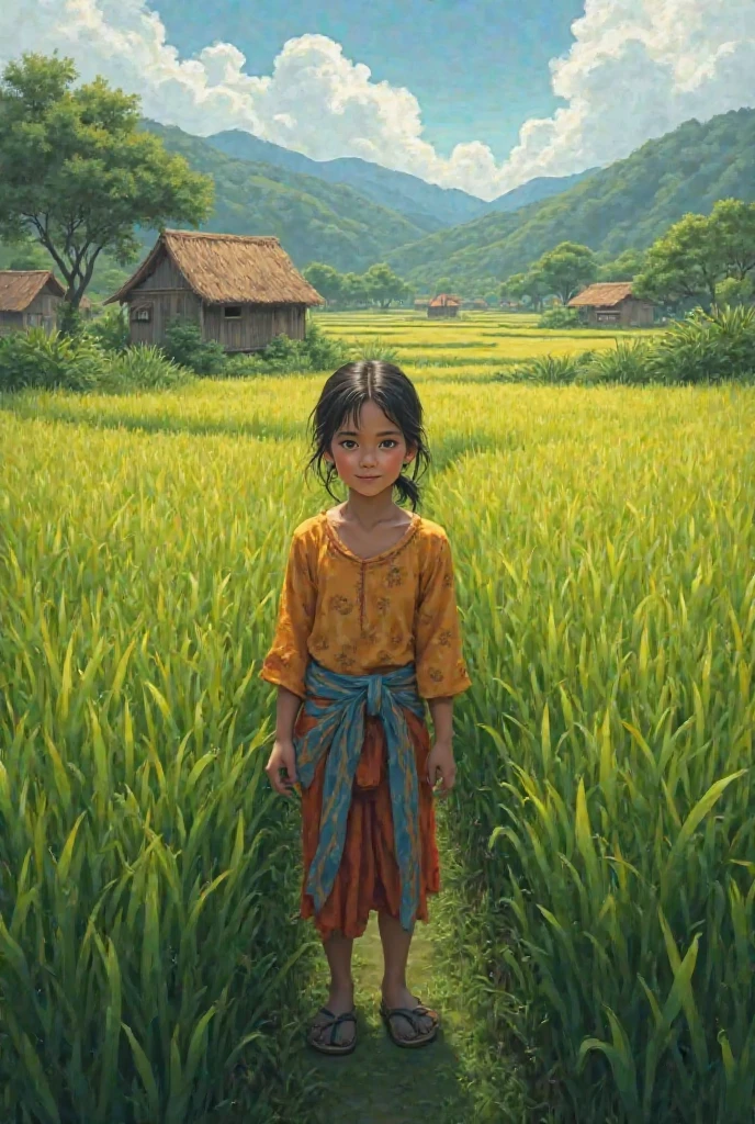 (best quality,8k,high resolution,masterpiece),Super detailed,(1.4x more realism),summer,Sunlight,beautiful toddler,golden rice fields,golden color,hapiness,children's laughter,Children playing in the rice fields,Cicada chirping,Beautiful scenery,HDR,ultra high definition,studio lighting,Super fine,sharp focus,Rendering based on real objects,Extremely detailed description,major,Bright colors,blur background,Golden sunrise,peaceful,peaceful,golden light,golden hour,nature,nature之美
