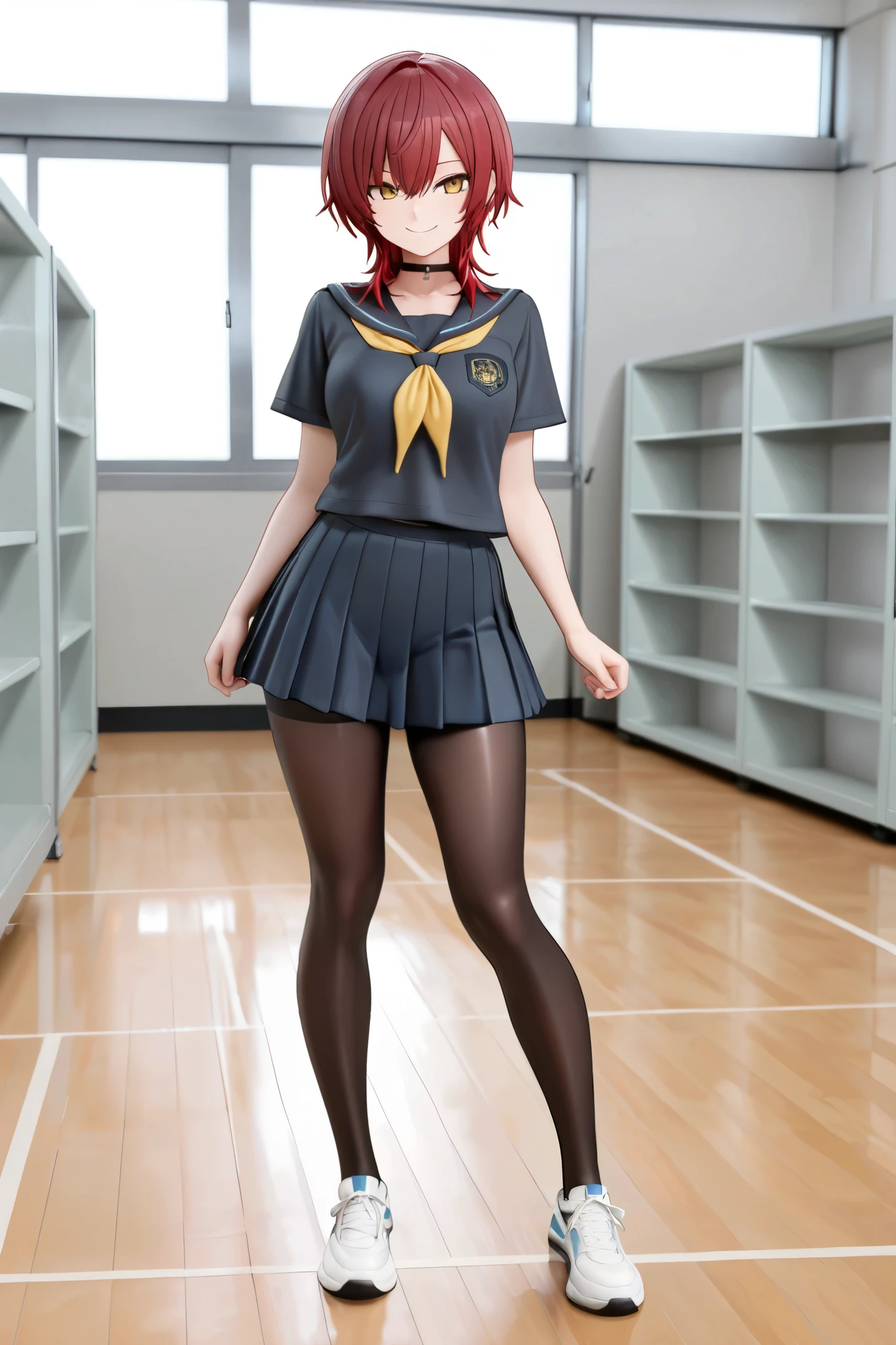 nsfw,((Biologically correct limb count)),(( From head to toe,Full-body photo including face)),4K,((Standing position)),masterpiece,((Focus on the face)),((Symmetrical facial features)),Eyes with detailed description,Beautiful woman,Great style,Beautiful arms,Beautiful legs,Beautiful Hands,(Small Ass,Thin thighs),Facial detailing,Small earrings,necklace,(Orange latex sailor suit,mini skirt((High heels,Patterned stockings))),((Taking a class in a school classroom)),,Realistic photo,Stand at an angle