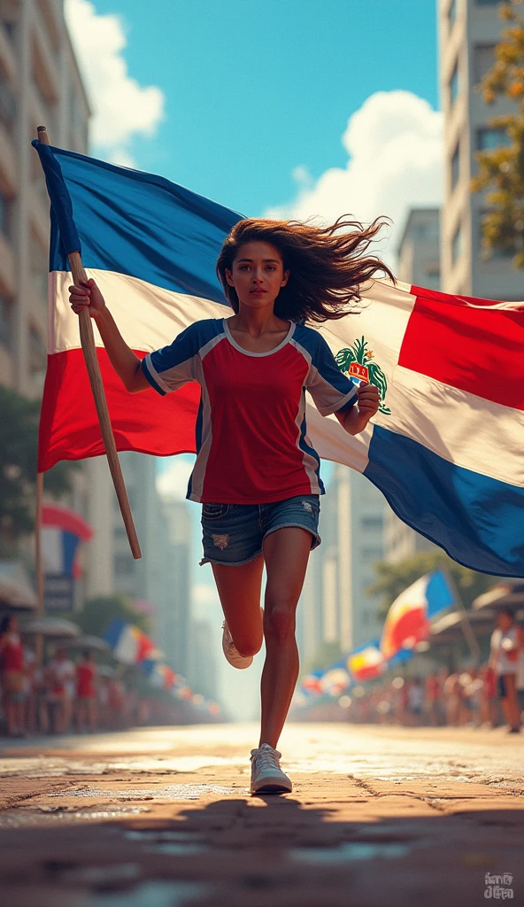 with dark brown hair and eyes and white skin with a delicate teenage face playing volleyball in Paris at the Eiffel Tower during the Olympics in the Brazilian uniform