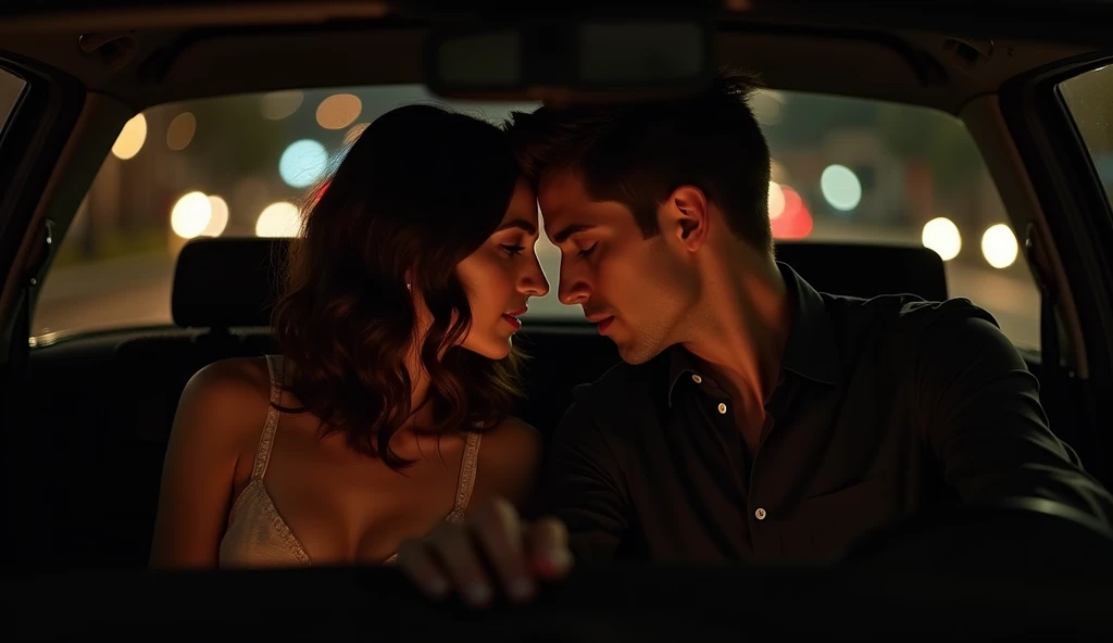 A woman enters a dimly lit car repair workshop surprising a couple in the middle of an intimate moment. --auto