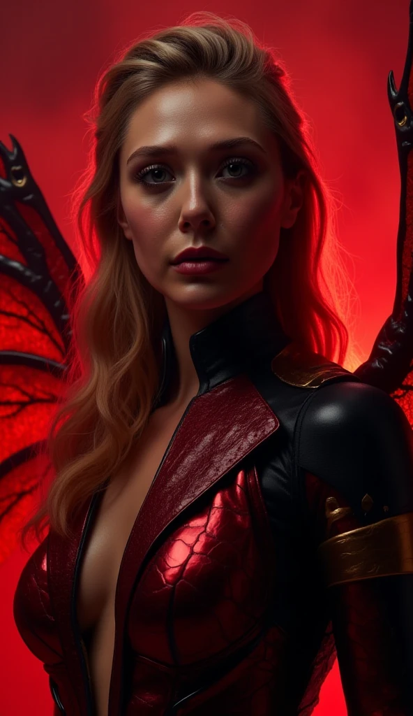 a picture of a female devil wearing black leather jacket that has "Devil's Angel" written on it ((full body: 1.5)), exotic beautiful female devil ((anatomically correct: 1.5), (ultra detailed face: 1.2), best detailed face, busty, black bat wings, ((red skin: 1.3)) ((black leather jacket: 1.5)), intricate leather jacket, loose leather jacket, glam leather jacket,  has "Devil's Angel" written on it, wearing silk dress, (dynamic color dress)), wearing high heeled boots, catholic church background, vibrant, Hyperrealism style, vibrant, Ultra-high resolution, High Contrast, (masterpiece:1.5), highest quality, Best aesthetics), best details, best quality, highres, ultra wide angle, 16k, [ultra detailed], masterpiece, best quality, (extremely detailed) RAW,