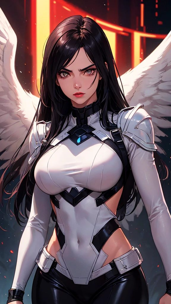 ((obra maestra, Mejor calidad)), Lucifer the fallen angel, muy guapo, cabello rubio y mediano, delgado, enormes y hermosas alas en su espalda, vistiendo ropa blanca, spiteful expression, mirando al espectador, Nubes doradas en el fondo