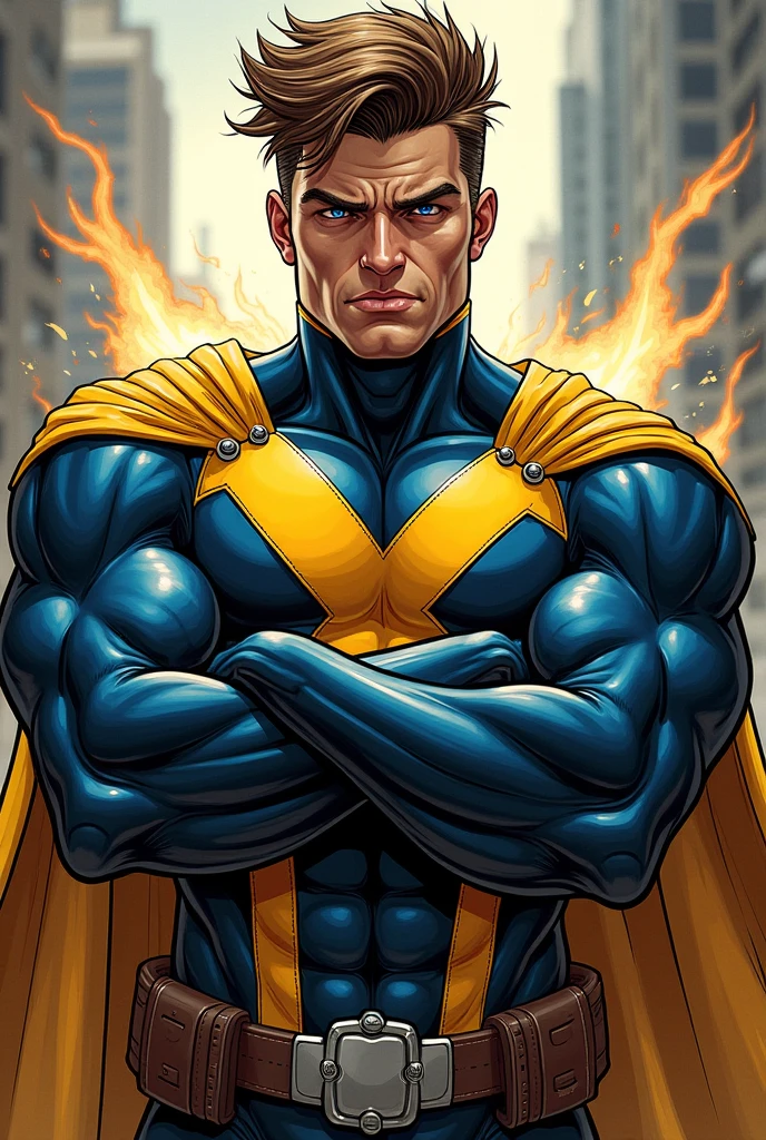 Make a picture of Jacob Elordi as Cyclops in classic comic book costume