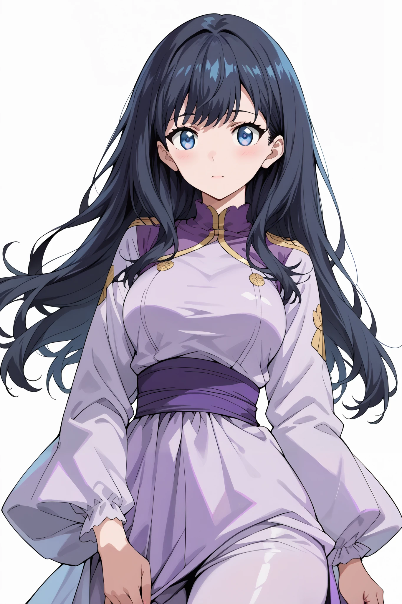 score_9, score_8_up, score_7_up, source_anime, 4K,perfect fingers,(perfect hands, perfect anatomy),prefect lighting, very aesthetic, intricate details,highly detailed background, masterpiece, high quality, best quality,
rikka takarada, black hair, blue eyes, long hair, large breasts,,
wearing ((purple outfit:1.5),)),
((White plain background:1.5)) , BDSM,