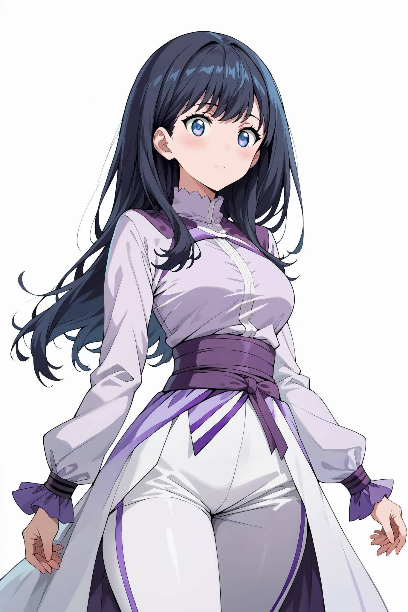 score_9, score_8_up, score_7_up, source_anime, 4K,perfect fingers,(perfect hands, perfect anatomy),prefect lighting, very aesthetic, intricate details,highly detailed background, masterpiece, high quality, best quality,
rikka takarada, black hair, blue eyes, long hair, large breasts,,
wearing ((purple outfit:1.5),)),
((White plain background:1.5)) , BDSM,