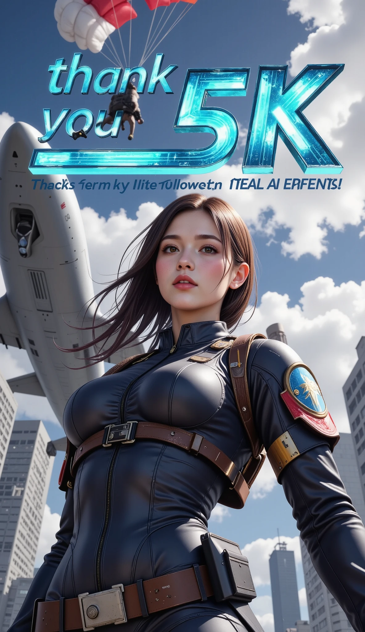 Realistic,Polite Dress,(Fighter Plane Action War Movie Poster),(Foundation Movie Reference: 1.8),Realistic,Air Force General Uniform,(Realistic Face Resolution),Cinematic Poses,Adult,Skinny,Small,Long Hair Dark Blonde Woman 1 Person,Serious Face,Science Fiction,Sci-Fi,Different Supporting Characters