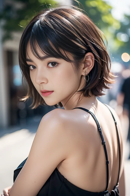 8k, Ultra-high resolution, Highest quality, masterpiece, Rule of thirds photograph,surreal, photograph, 1 , (:1.3), cute, cute face, Beautiful Eyes in Every Detail, Detailed,masterpiece,One Girl:1.2,Japanese women,student,cowboy shot,glaring,Black short hair,messy hair,(Dirty uniform:1.3),Leaning against the wire mesh,Glare,Blue Collar,Factory wall,(Beautiful attention to detail),Subtle details, Detailed face,anger,Attractive eyes,(Portrait photograph:1.4),(Photorealistic images:1.4),Fantasy art,(Beautiful Face:1.4),Beautiful and Attractive eyes、Beautiful Eyes、Grayscale 16Bits,(Tight waist:1.4)、(Beautiful with perfect body proportions:1.4),Pink Lips,Looking at the audience,(((Ideal body type))),A-cup small breasts :2,、Portraiture:2、Perfect Anatomy、Vividly detailed、detailed,Fashion magazine cover,Thin lips,Perfect and beautiful face ,完璧でcute face, Skin with attention to detail, Perfect limbs、Narrow waist,surreal,Light and shadow,backlighting