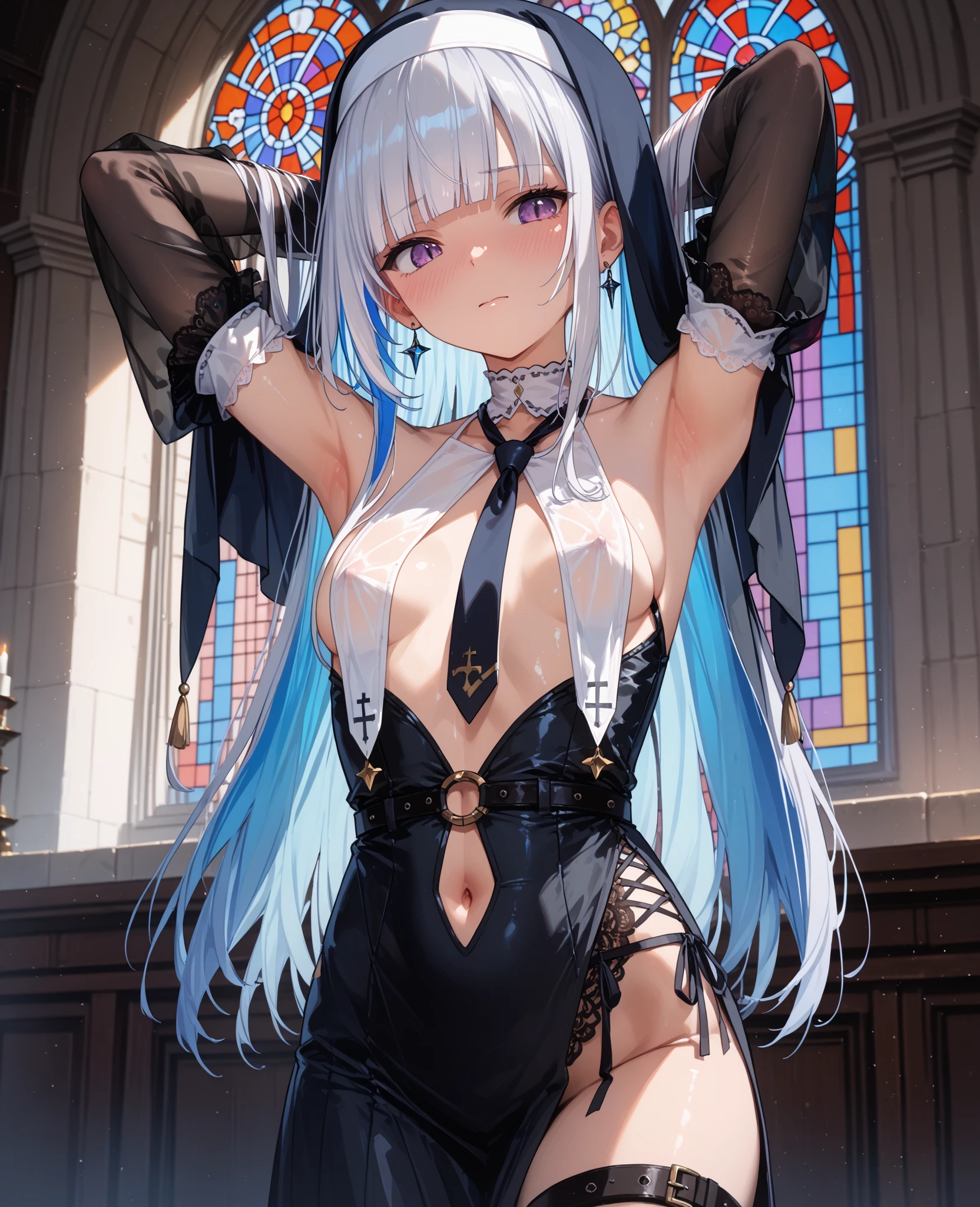 (nsfw:1.3),(((Panties with strings that cut into the genitals:1.3))),((looking pussy panties:1.3)),((high quality pussy)),(open chest:1.3),((very flat chest :1.3)),((open design skirt:1.3)),((bridal garter)),highest quality, masterpiece, long eyelashes, Sparkling輝く目, Dresses with ruffles and ribbons, Eat cake in a café, Sparkling, Cat ear, flower hair ornament,