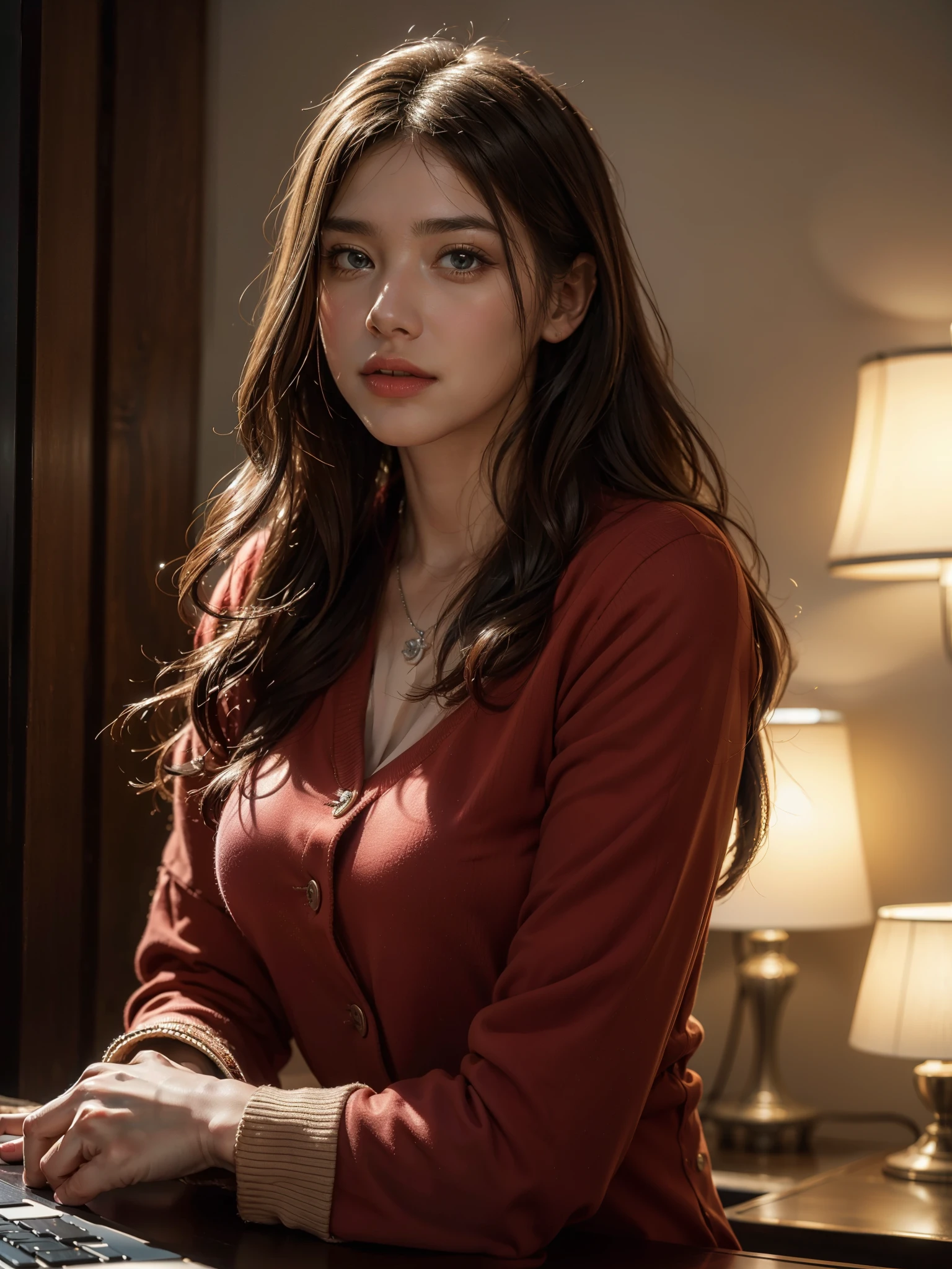 (((image عالية الدقة))), ultra-high resolution.is totally realistic:. 1.4, ultra-high definition, president'works'Art, tendance sur Artstation, image, 1 girl, Beautiful, وجه cute, The most beautiful in the world, close up of her face and cleavage, cute, sensitive, ( long red hair ), big breasts sagging , image ظلية مثالية, Kali , not suitable for work, sex scene , with a dildo in her vagina