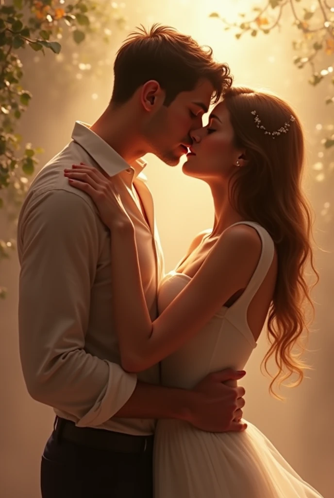 A boy and a very beautiful girl with cute face ....a boy is hugging his beautiful girlfriend and also kissing her lips by his lip deeply where both are immersed in a state of deep and divine love and romance 