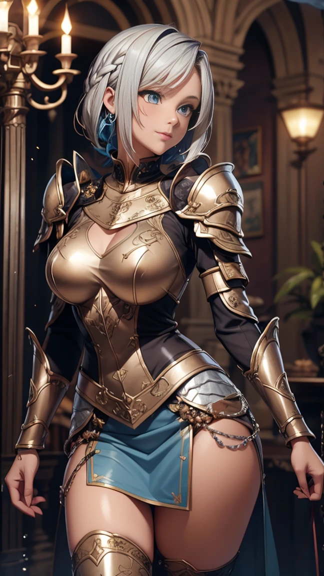 beautiful alluring knight woman, blue skimpy metal bikini armor, black leather straps, baroque armor with golden floral ornaments, long lush curly brown hair, blue eyes, fantasy Theme, Fiverr Dnd Character, Octane Render, Digital Art, Extreme Detail, 4k, Ultra Hd, Polished, Beautiful, Hyperdetailed, Intricate, Elaborate, Meticulous, Photorealistic, Sharp Focus, Wlop, Character Design, Unreal Engine, 3d Rendered, Volumetric Lighting, Reflections, Glossy, Digital Illustration, Sensual Pose, Suggestive Pose, Lewd, Full Body Shot, naked, vissible nipples, puffy vagina, anatomically correct, pierced nipples, nipple piercing, nipple chains 💖❤💕💋❣