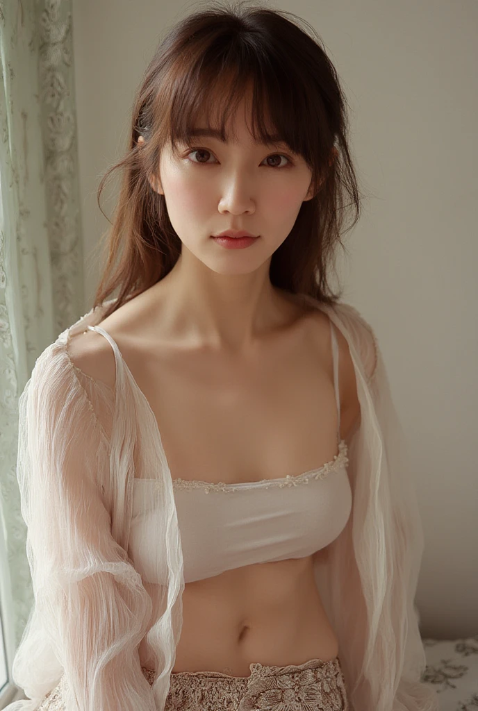 one girl, (a beauty girl, Delicate girl:1.3), (20age:1.3), break, (Cute Shirt:1.5), break, (stand), break, Very fine grain definition, (Symmetrical eyes:1.3), break, Ample breasts, Brown eyes, Parted bangs, Brown Hair, girl, break, (Eye and facial details:1.0), (Full Body Shot, Face Focus:1.0), break, (masterpiece, Highest quality, Super detailed, Detailed face, 8K)