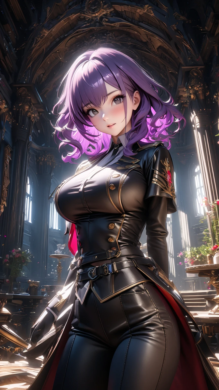 An astonishing masterpiece , ( Unreal Engine ), reality:1.5, Ultra-fine, rich contrast , high quality , 8k, Brilliant Graphics , Mariah 's astonishing absolute resolution , Advanced Settings , colorful , Clear Images , for dosing 's astonishing absolute resolution 's astonishing absolute resolution for scenes {x} physically-based rendering 、 's astonishing absolute resolution , ( Hasselblad pictures , Distorted angle of view), 1 girl, Quiz Magic Academy ,Mariah, Big Breasts, purple _hair, black_eye, indoors, Magic School,