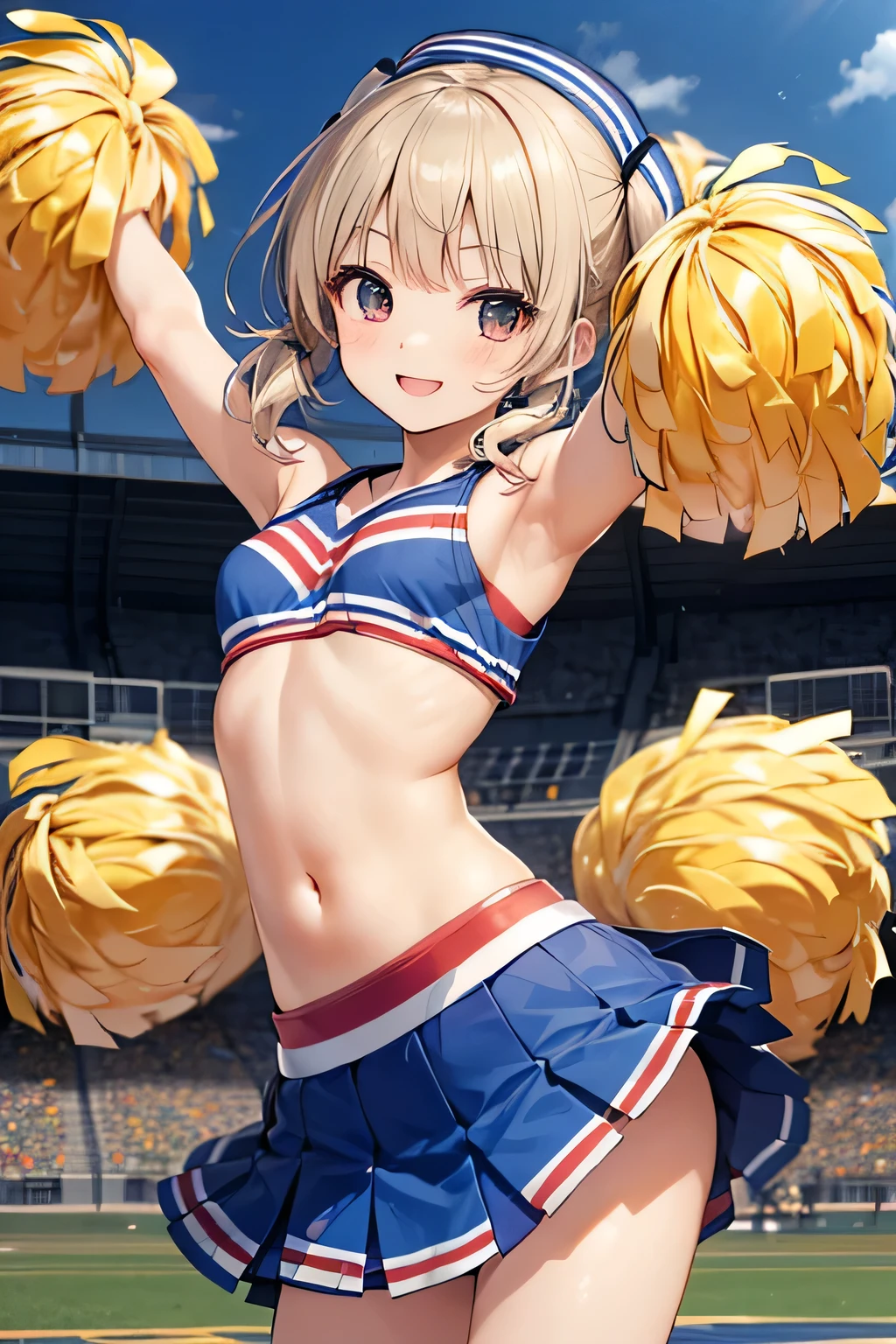 ((((Petite:1.5)))),(verysmall breasts:1.5),,,,(Short twin tail hair:1.4),,(dancing:1.5),(smile:1.2),(cheerleader:1.7),schoolyard,
