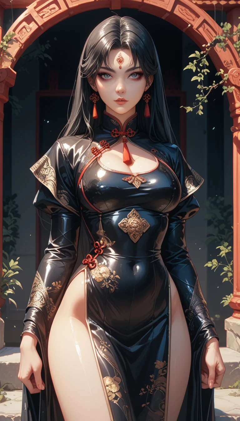 1female,36 years old,熟妇,mature,Bigchest,Big breasts Thin waist,long leges,Raised sexy,Pornographic exposure, 独奏,(Background with:Chinese restaurant) She has short black hair,standing on your feet,Sweat profusely,drenched all over the body,seen from the front, hair straight, mostly cloudy sky,(((tmasterpiece),(Very detailed CG unity 8K wallpaper),best qualtiy,cinmatic lighting,detailed back ground,beatiful detailed eyes,Bright pupils,(Very fine and beautiful),(Beautiful and detailed eye description),Black eyes,Redlip,ultra - detailed,tmasterpiece,)),facing at camera,(The upper part of the body),A high resolution,ultra - detailed),revealing breasts,Bare genitalia, Bulge,legs are open,sexyposture,Camel toes,Flushed complexion,Open-mouthed,frontage,Floral headdress,double bun hair(Wearing:Red cheongsam,gold thread embroidery,dynamicposes)
