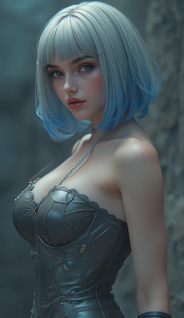 8K, Top Quality, Intricate Details, Ultra Detail, Ultra High Resolution, Masterpiece, close up shot, Slender,, ((Full body )), (Makeup: 0.4), (Fluffy Blue Eyes: 1.21), , looking at viewer, ((full body)), 1girl, solo, 1 girl, (( )), , , ((tall)), (((fit body))), (((slim face))), sharp face , smile,   (( blue hair, bangs )) , (detailed face), sharp face, small lips, lying down,  , show belly ,,  , ((,naked)), , ((detail belly )), detail fingers, detail hands, detailed face, detailed breast, huge breast, Narrow Waist, Skinny, 175 cm tall , Muscular, Navel, Exposed Abdomen, Pointed Ches , large breast, ,  , Beautiful girl with accentuated slender abs: 1.4, Six Pack Abs: 1.4, Bust Botox,, Perfect Body, (( dark background)), black background, 