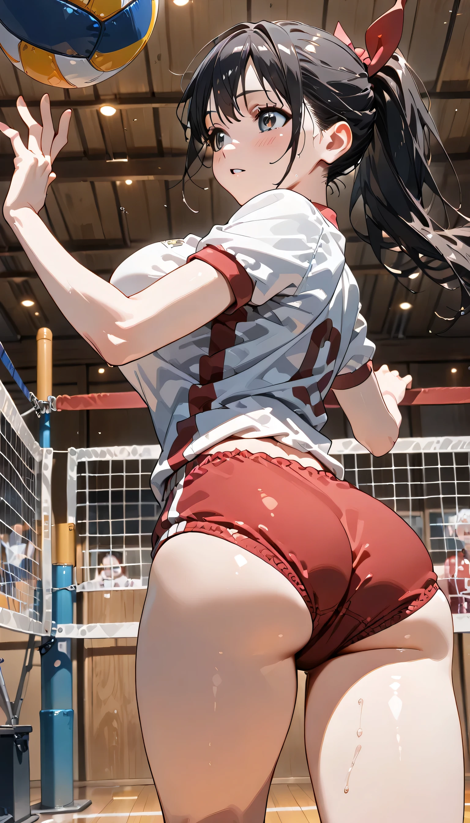 ((2girl : 1.8)), high-definition images,  ((anatomically complete:1.2)), accurate legs, atmospheric perspective, 8k, super detail, accurate, best quality, two shot, two women, ((volleyball player :1.6)), different color clothes,  ((show off nipples:1.9)), ((show off pussy:1.5)), ((spread pussy:1.5)), open mouth, open legs, (ecstasy face), (drooping eyes, blush sleepy), slut, (showing off her areola), masturbation, outdoor, in Kyoto town, ((crouching on grass), sitting line up, cute face, accurate arms, 8K, masterpiece, perfect legs, perfect hands, perfect arms, perfect body, (different hair style:1.3), (different face:1.3), ((hair up)),  1girl is black hair and another girl is blonde hair,  natural pause, balanced body, skirt lift, ((no extra legs)), no extra hands, no long neck, natural, 2 legs, 2 hands, ((open clothes:1.5)), ((two girls lined up)), Both of them have their clothes open, ((large breasts)), female public hair, Both of them have their clothes open, one small pussy, natural skin, ((looking at viewer)), from below, accurate fingers, 