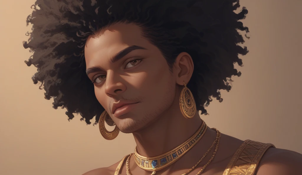 a handsome tanned mixed race muscular man with gold eye makeup, in the style of fatima ronquillo, royal, rince, indigo and red velvet, cultural fusion, karol bak, light brown and teal, carnivalcore, photo-realistic technique --auto --s2