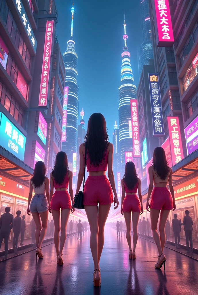 (NSFW, soft fill lighting, studio lighting, flat_chested:1.3) Hyper realistic airbrush painting of (2 nude sexy tanned Polynesian|Asian female models shopping with each other in front of night club, neon lights, holding shopping bags, wearing nothing), trending on artstation, k, global illumination, (hourglass body shapes)