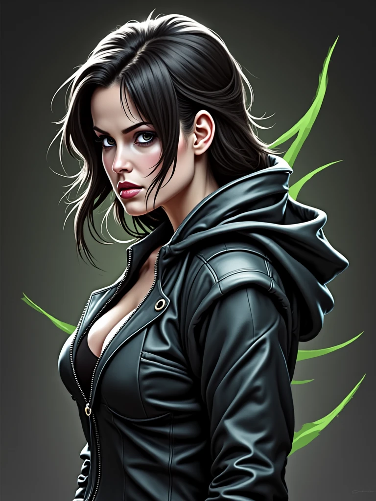 masterpiece, best quality, extremely detailed, hyperrealistic, photorealistic, green and black slash effect, black background