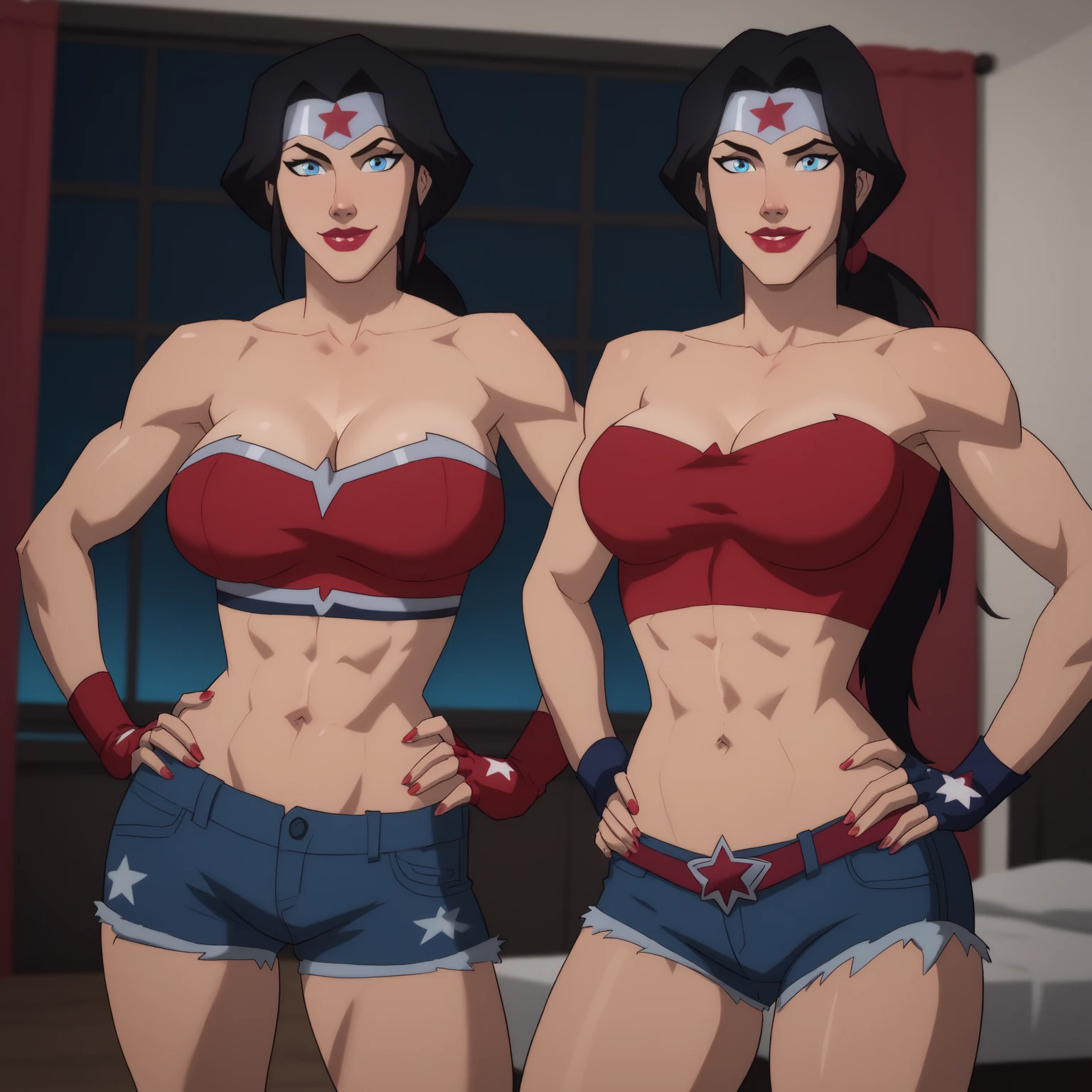 Alison Tyler as a realistic and intricate cyborg face of perfect beauty, 20 years old, full body, athletic body, in comic book panel, full body, bold lineart illustration comic, seductive blue eyes, parted lips, perfect body, long black hair, nsfw:1.8, in the style of Adam Hughes, detailed face, parted lips, big ass, big , cleavage, (((from face to waist))), (((shape of fine beauty))), wearing a very small and sexy white lingerie with red lace, black background (work of art), 4K, Ultra HD 