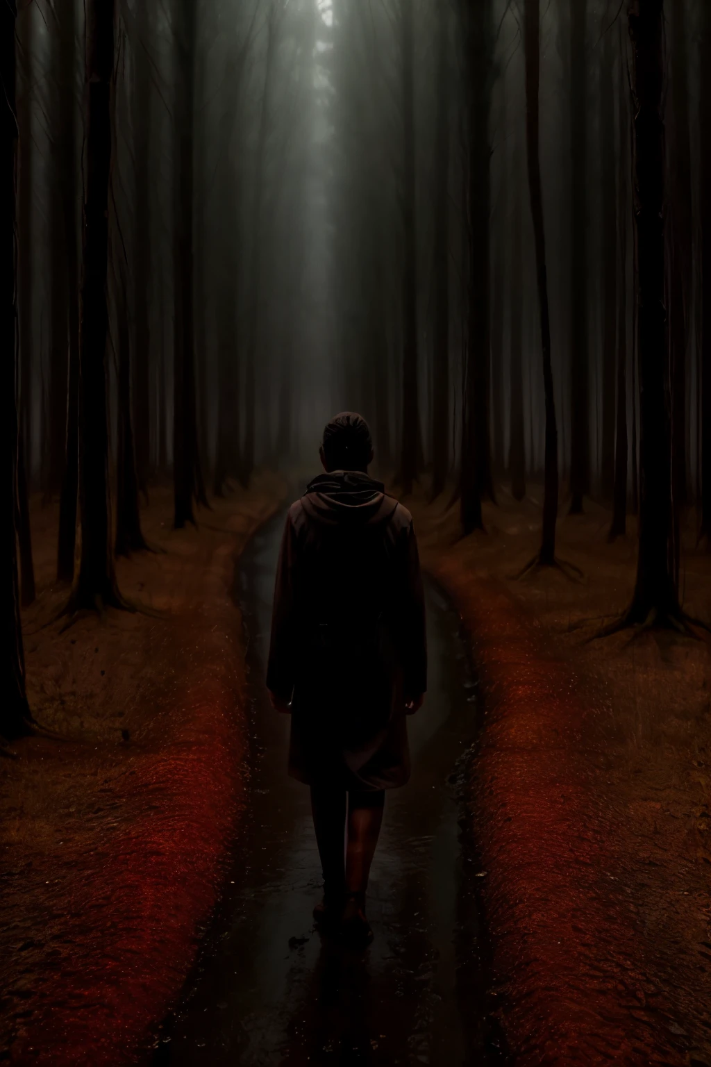 A warm glow emanates from within, illuminating a serene path through a misty forest. A lone figure, silhouetted against the soft luminescence, walks in contemplative silence, their gentle footsteps weaving through the foggy veil as the guiding light above casts an ethereal ambiance.