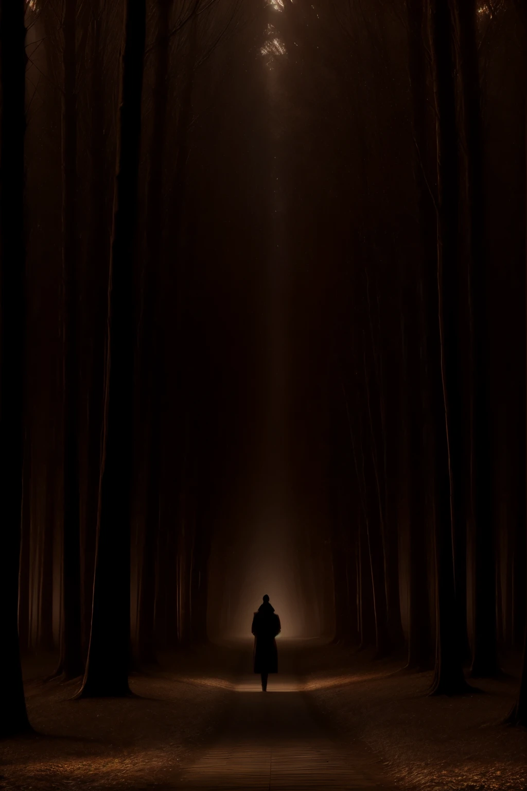 A warm glow emanates from within, illuminating a serene path through a misty forest. A lone figure, silhouetted against the soft luminescence, walks in contemplative silence, their gentle footsteps weaving through the foggy veil as the guiding light above casts an ethereal ambiance.