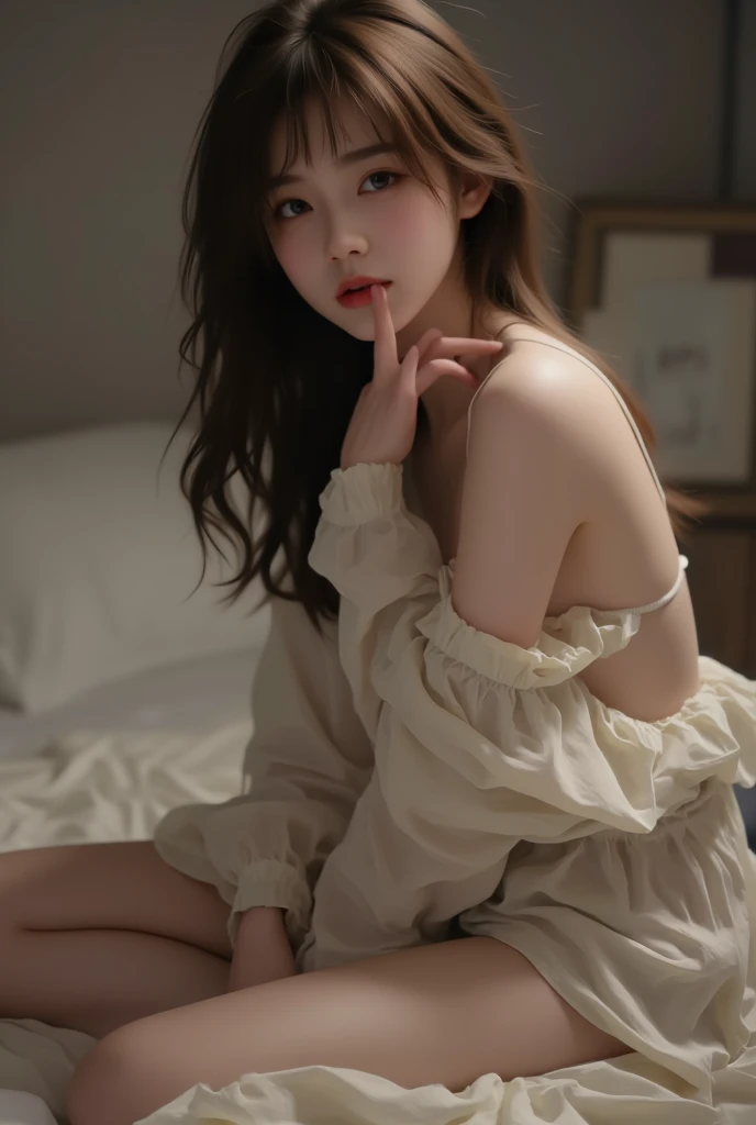 Woman in black dress sitting on sofa and holding candle, gorgeous young korean woman, beautiful south korean woman, beautiful young korean woman, seductive lingerie camisole, korean woman fashion model, ethereal beauty, heonhwa choe, A lovely woman, a mature and attractive Korean woman, wearing a black camisole, a seductive camisole, a half-length photo, with her body facing the front and her head tilted slightly, a beautiful and delicate face, pink lips, closed eyes, shy face, fragrant Slightly exposed shoulders, looming chest, focused face, attractive and delicate clavicle, super high resolution, supple skin, very realistic details, simple background, close-up of upper body, only the part above the waist