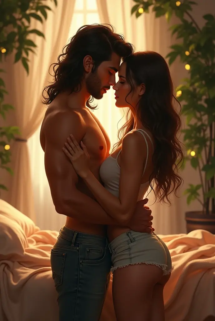 Couple of boyfriends she curvy thick body, big cheeks black hair with blue, big brown eyes light skin with piercing in the nose and tongue and with light skin, straight hair styled up and small rectangular glasses