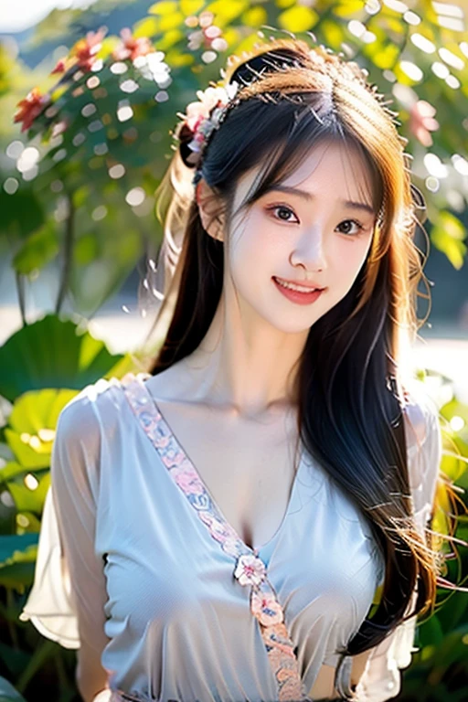 best quality,4k,8k,highres,masterpiece:1.2,ultra-detailed,realistic:1.37,portraits,colorful,soft light,Korean girl, ((Plitvice Waterfalls, Croatia)), flowing hair,beautiful detailed eyes,beautiful detailed lips,longeyelashes,natural beauty,fresh and vibrant, (Chiffon Flower Frill Ruffle Uncut String Ribbon Shirring V- V-Neck Mini Dress Navy), holding a bouquet of flowers,pure happiness,Australian wilderness,serene atmosphere,cascading water,emerald green,refreshing mist,peaceful retreat,harmony with nature,sunset silhouette,enchanting scenery,romantic mood,((smile:1.2)),