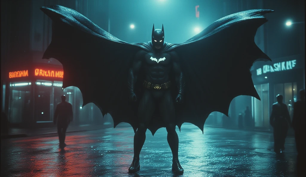 Batman1997-1024, a man dressed as batman, full body, in gotham city, night, rain ,highly detailed, attack on titan, photography, ultra sharp, film, professional, 64k <lora:Batman1997-1024-000500:0.7>