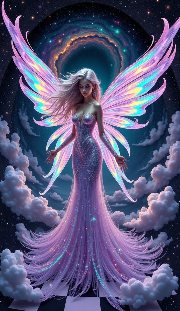 ((best quality, masterpiece, ultra-detailed)), (full body:1.5), (paper cutting), (floating hair), (flowing), ((depth of field)), ((ink sketch)), (starcloud), starry night sky, Nebula Stream, aurora,
1girl, beautifuldetailedeyes, long hair,(alternate hairstyle), ultra detailedhair, crystal clear, ((fantasy)), ((elegant)), ((charming)), (delicate)), ((pretty), ((cute)), flowers, ((petals)),
character in the center of the frame, ((rhythm)), (colored inks), ((colorful background, huge galaxy)), confident, (wings, dark blue, shine),
<lora:electricitylight:0.2>,<lora:demo_girl:0.2>, <lora:add_detail:0.4>, <lora:2dhxWings_v1.4:0.5>,