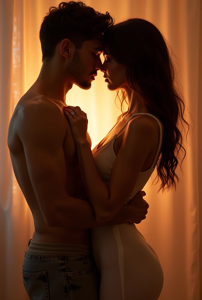 A straight couple in a tantric position, immersed in an intimate and spiritual connection.