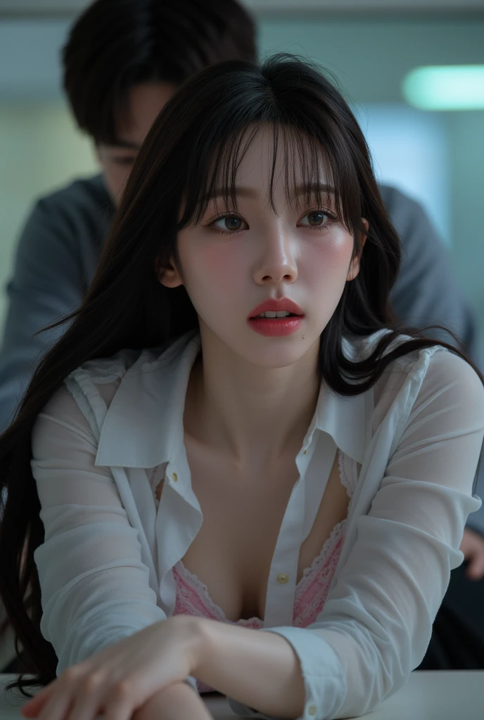 ((best qualtiy)), ((tmasterpiece)), (the detail:1.4),full bodyesbian,hdr（HighDynamicRange）,Ray traching,NVIDIA RTX,Hyper-Resolution,Unreal 5,Subsurface scattering、PBR Texture、post-proces、Anisotropy Filtering、depth of fields、maximum definition and sharpness、Many-Layer Textures、Surface coloring、Accurate simulation of light-material interactions、perfectly proportions、rendering by octane、largeaperture、Low ISO、White balance、the rule of thirds、8K raw data、 1 beautiful female figure,Bigchest,see-through shirts,Vaguely convex,Petting the,simplebackground
