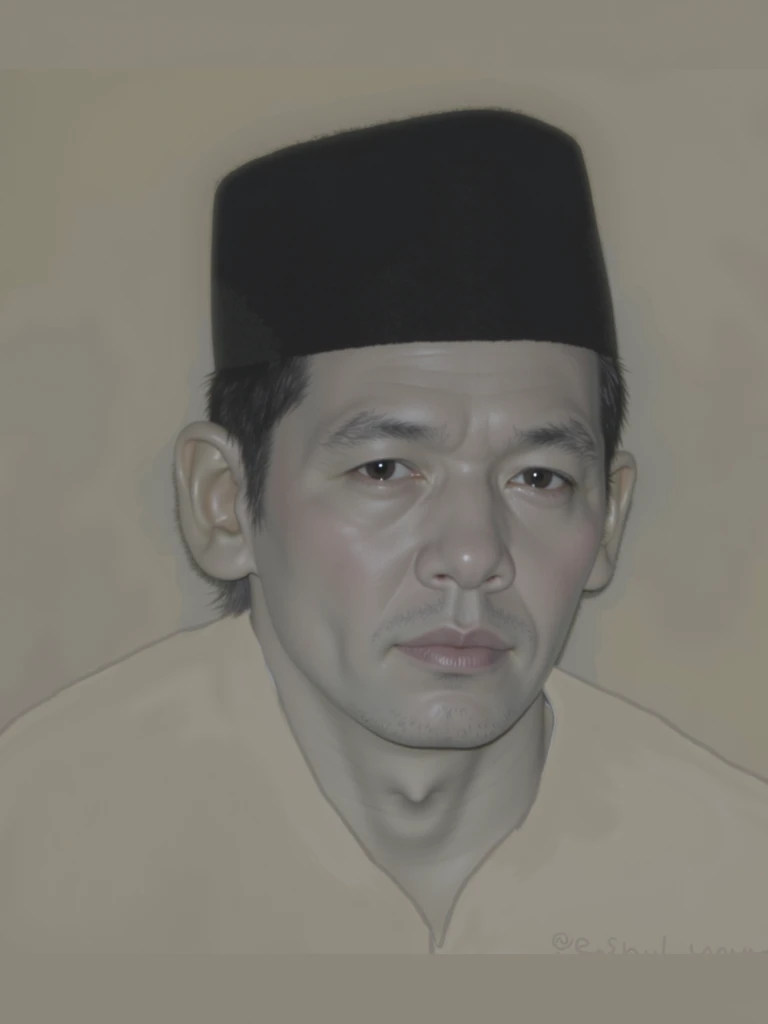 arafed photo of a man in a white shirt and a hat, raden saleh, potrait, old picture, protrait, full protrait, inspired by Basuki Abdullah, h. kyoht luterman, portrait n - 9, ramil sunga, kuntilanak, a colorized photo, restored color, close portrait, historic portrait, portrait picture