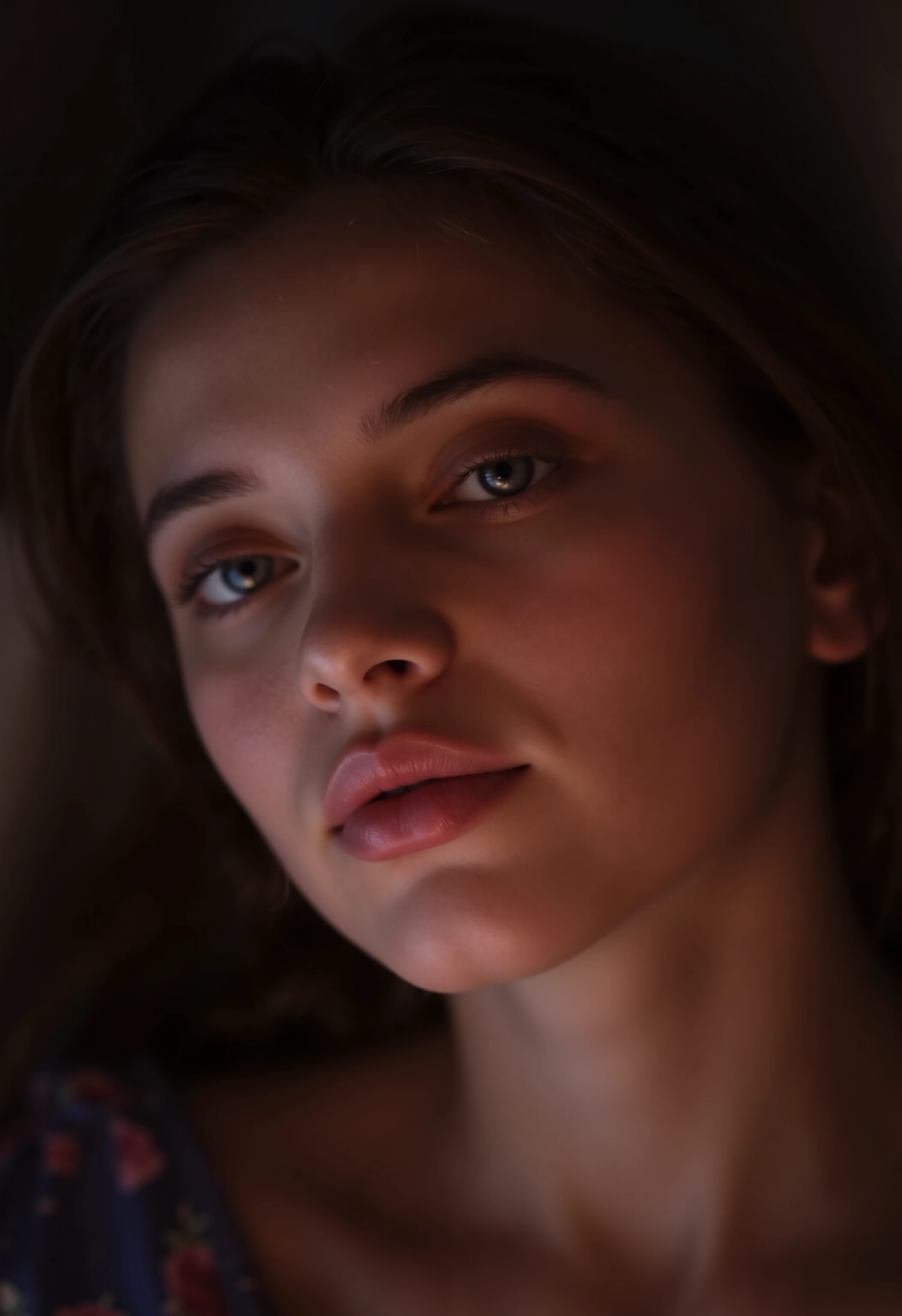( masterpiece , The best quality :1.2), 1 girl, Alone, close up of the face, eager, horny, mouth open for a kiss, from above, Look at the viewer, , against the light
