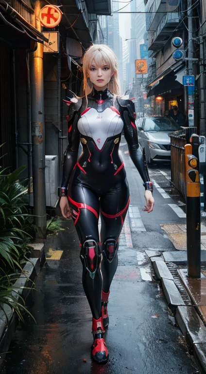 (Muscular:1.8), (thick thighs:1.2), (large round breasts:1), (large muscular chest and shoulders:1), FEMALE, blonde hair, long blonde hair, (big smile:1), (wearing tight sexy spacesuit:1.6), looking at viewer, (three quarter view:1.3), upper body view, (derelict smoky dark forest at night:1.5), dark lighting, detailed skin, detailed eyes, (clean skin:1.5), (very thin waist:1.6), (huge body muscles:1.6), (one protagonist:1.5),